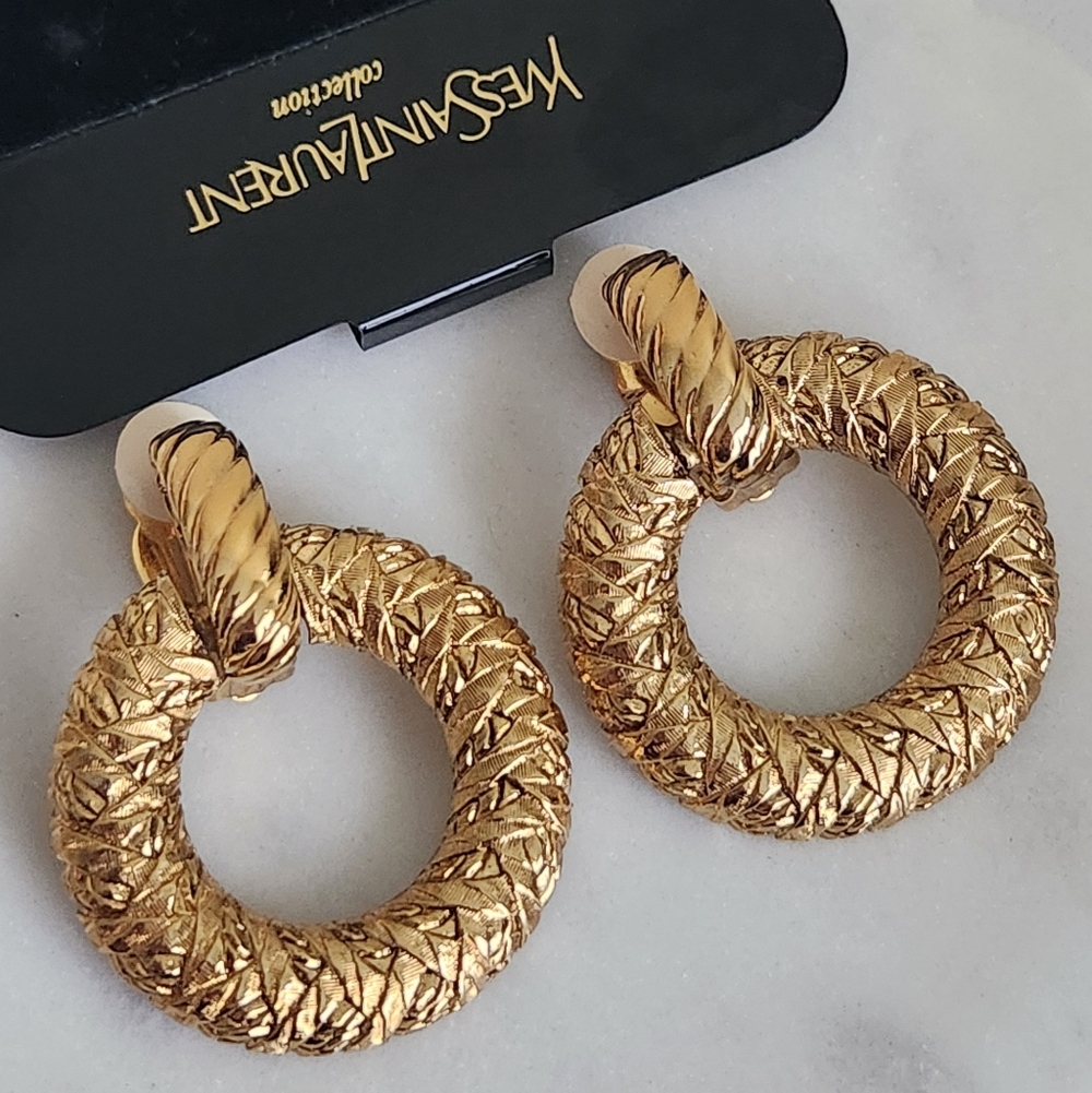 Yves Saint Laurent Vintage Matelasse Door Knocker Clip On Earrings
